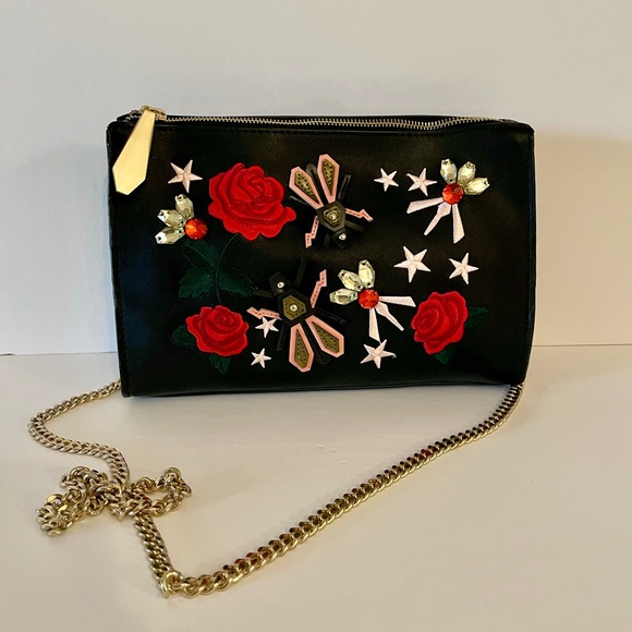 ZARA ROSE EMBROIDERED BAG WITH GOLD CHAIN NWT - Picture 3 of 11